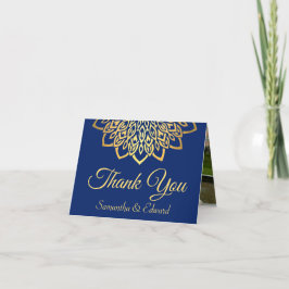 Tarjeta De Agradecimiento Elegante Boda de fotografía de oro azul de la Mari