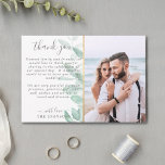 Tarjeta De Agradecimiento Elegante boda de fotografía romántico eucalipto<br><div class="desc">Esta tarjeta de agradecimiento para fotos, romántica y delicada, es perfecta para cualquier boda elegante. Con un elegante ilustracion de eucaliptos acuáticos, la parte delantera de esta tarjeta es el personalizable con tu foto favorita del día de la boda y tu mensaje de agradecimiento, mientras que la parte posterior de...</div>