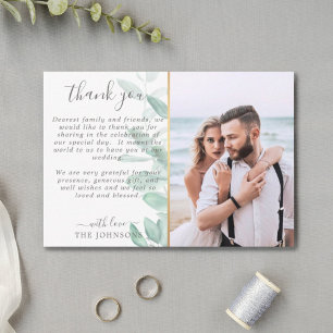Tarjeta De Agradecimiento Elegante boda de fotografía romántico eucalipto