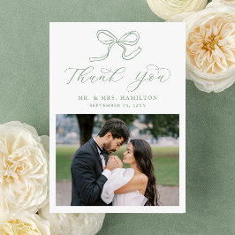 Tarjeta De Agradecimiento Elegante Boda de fotografía Sage Green Bow