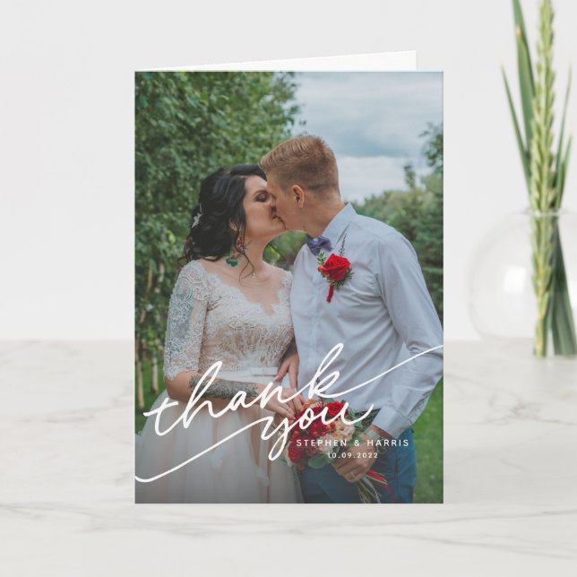 Tarjeta De Agradecimiento Elegante Boda de fotografía vellum Black & White O (Anverso)