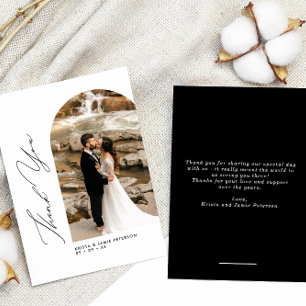 Tarjeta De Agradecimiento Elegante Boda de fotografías de arco y guión