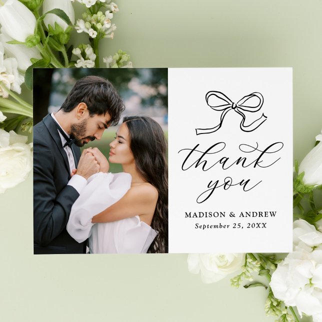 Tarjeta De Agradecimiento Elegante Boda de fotografías de Black Bow (Subido por el creador)