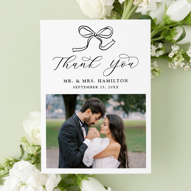 Tarjeta De Agradecimiento Elegante Boda de fotografías de Black Bow (Subido por el creador)
