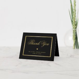 Tarjeta De Agradecimiento Elegante Boda de fotografías de Black Gold Script