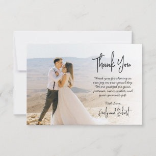 Tarjeta De Agradecimiento Elegante Boda de fotografías de caligrafía moderna