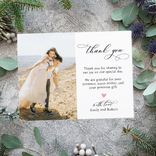 Tarjeta De Agradecimiento Elegante Boda de fotografías de caligrafía moderna