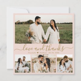 Tarjeta De Agradecimiento Elegante Boda de fotografías en guion rosado y dor