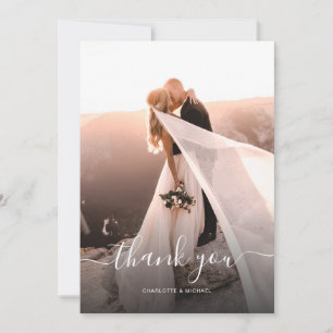 Tarjeta De Agradecimiento Elegante Boda de fotografías en monograma de escri