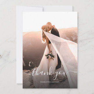 Tarjeta De Agradecimiento Elegante Boda de fotografías en monograma de escri