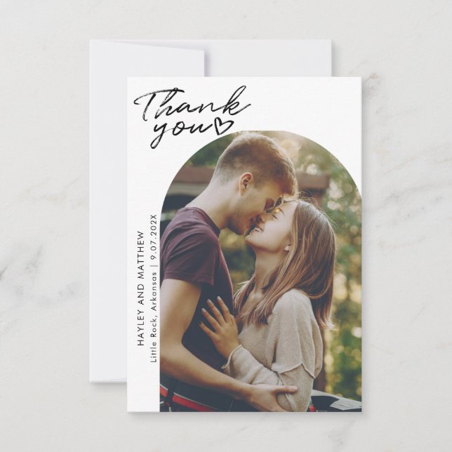 Tarjeta De Agradecimiento Elegante Boda de Fotos de Arco Moderno (Anverso)