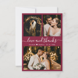 Tarjeta De Agradecimiento Elegante Boda de fotos de Borgoña Gracias Cartas
