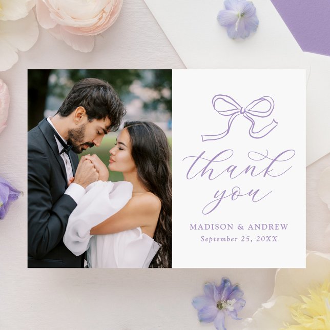 Tarjeta De Agradecimiento Elegante Boda de fotos de Lavender Bow (Subido por el creador)