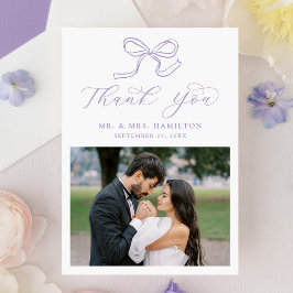 Tarjeta De Agradecimiento Elegante Boda de fotos de Lavender Bow