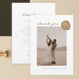 Tarjeta De Agradecimiento Elegante Boda de fotos de sellos de cera de oro Gr