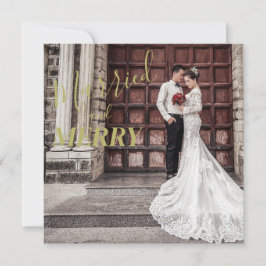 Tarjeta De Agradecimiento Elegante Boda de fotos Merry y casado