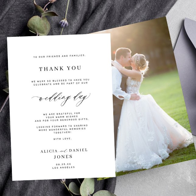 Tarjeta De Agradecimiento Elegante boda de fotos mínimo (Subido por el creador)