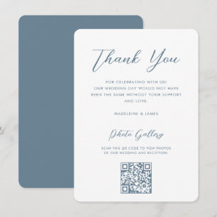Tarjeta De Agradecimiento Elegante Boda de galería QR en línea con guión azu