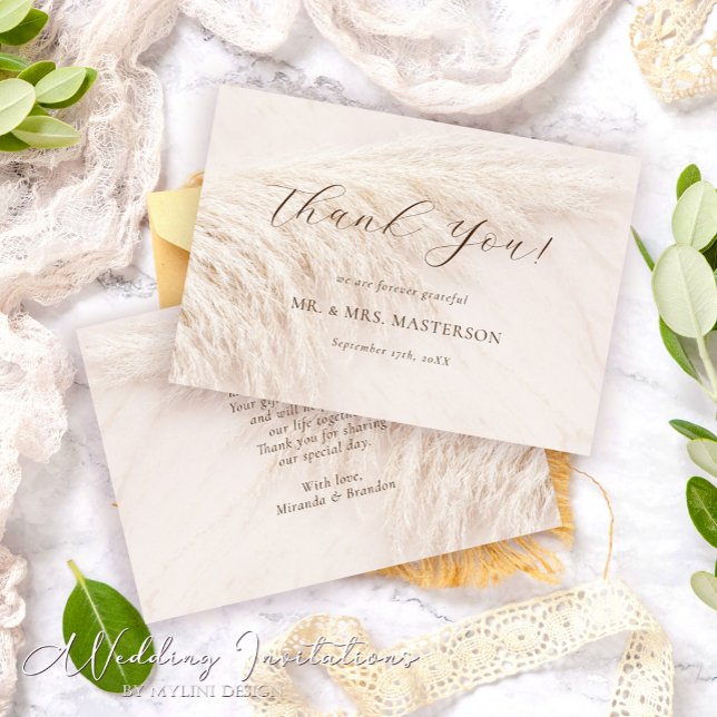 Tarjeta De Agradecimiento Elegante Boda de Grass Boho Pampas (Subido por el creador)