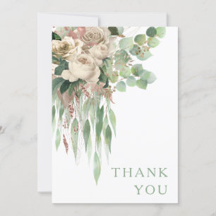 Tarjeta De Agradecimiento Elegante Boda de Green Floral Peonies