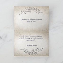 Tarjeta De Agradecimiento Elegante Boda de Guión de Hojas Suaves