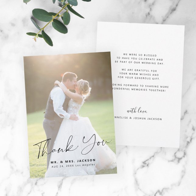 Tarjeta De Agradecimiento Elegante boda de guión sencillo (Subido por el creador)