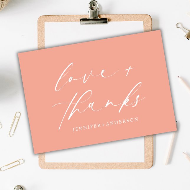 Tarjeta De Agradecimiento Elegante Boda de guion y amor rosa polvoriento (Subido por el creador)