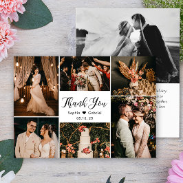 Tarjeta De Agradecimiento Elegante Boda de guiones Collage de fotos múltiple