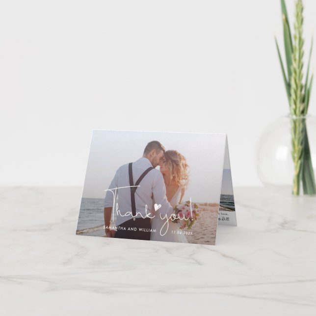 Tarjeta De Agradecimiento Elegante Boda de guiones con letras de mano 2 (Anverso)