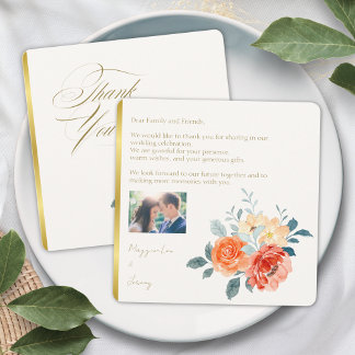 Tarjeta De Agradecimiento Elegante Boda de guiones florales de Rubor Gold