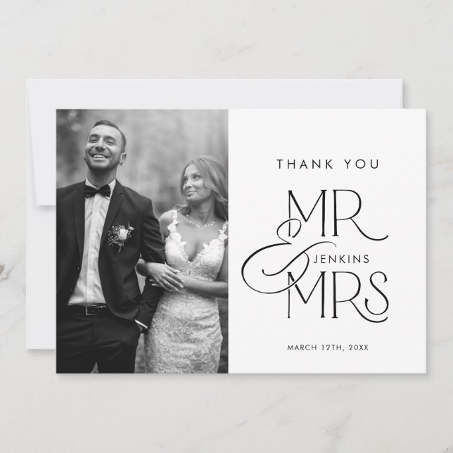 Tarjeta De Agradecimiento Elegante Boda de guiones fotográficos Gracias tarj (Anverso)