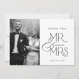 Tarjeta De Agradecimiento Elegante Boda de guiones fotográficos Gracias tarj