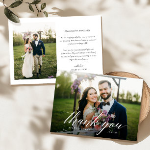 Tarjeta De Agradecimiento Elegante Boda de guiones modernos de fotos Gracias