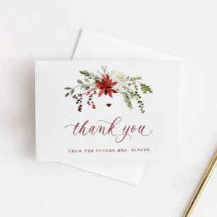 Tarjeta De Agradecimiento Elegante Boda de Invierno con Vegetación Bridal Sh