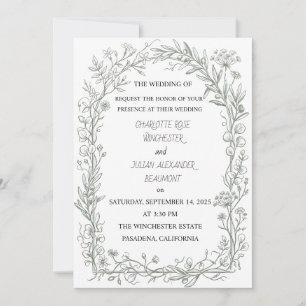 Tarjeta De Agradecimiento Elegante Boda de Jardín Floral Francés Verde Salvi