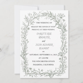 Tarjeta De Agradecimiento Elegante Boda de Jardín Floral Francés Verde Salvi