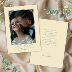 Tarjeta De Agradecimiento Elegante Boda de la época de regencia amarilla de