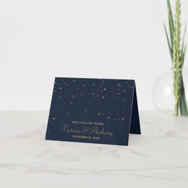 Tarjeta De Agradecimiento Elegante Boda de la Marina y las Estrellas de Oro (Anverso)