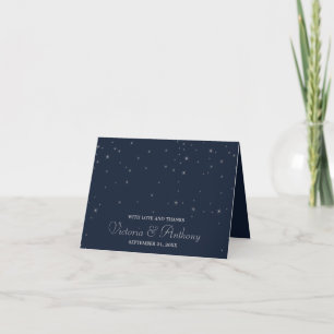 Tarjeta De Agradecimiento Elegante Boda de la Marina y las Estrellas de Plat