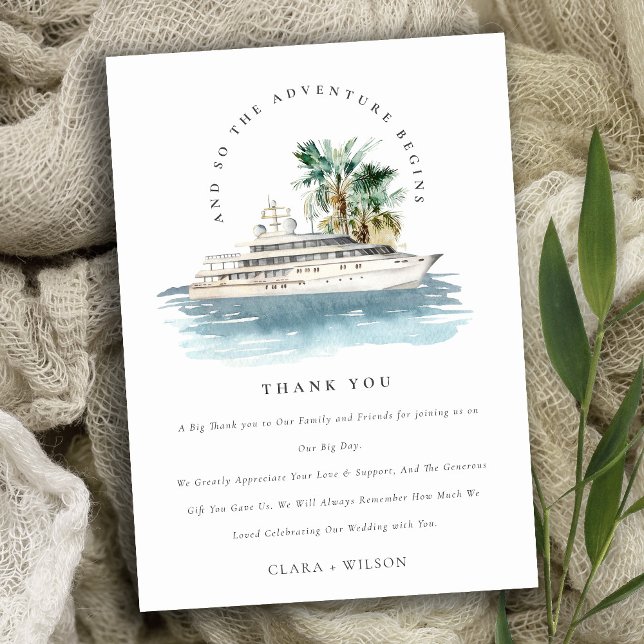 Tarjeta De Agradecimiento Elegante Boda de la Palm Seascape del Barco de Cru (Subido por el creador)