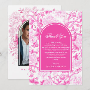 Tarjeta De Agradecimiento Elegante Boda de la serie chinica rosa de Fuchsia