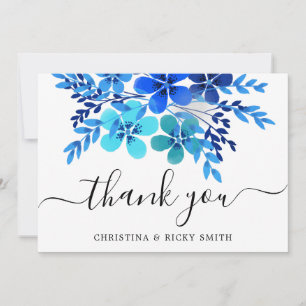 Tarjeta De Agradecimiento Elegante Boda de las flores de color azul