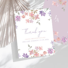 Tarjeta De Agradecimiento Elegante boda de lavanda rosa caprichosa y flores 