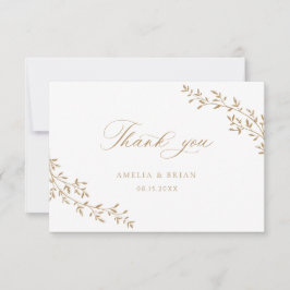 Tarjeta De Agradecimiento Elegante Boda de Leaf Branch Botanical Gold Script