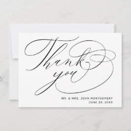 Tarjeta De Agradecimiento Elegante Boda de Letra Moderna en Blanco y Negro