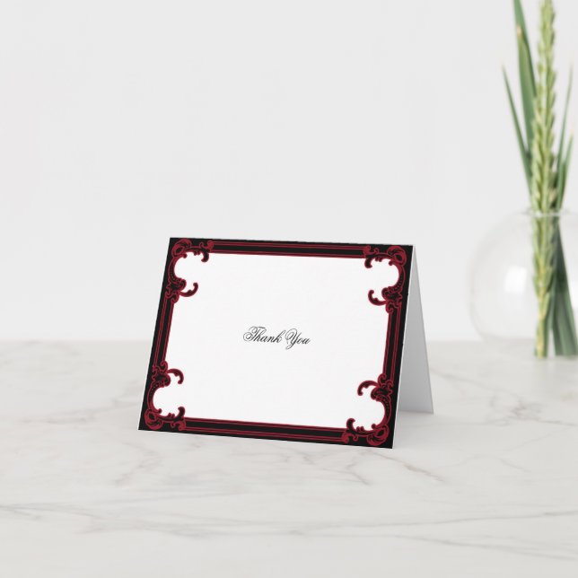 Tarjeta De Agradecimiento Elegante Boda De Marco Gótico Rojo Gracias (Anverso)