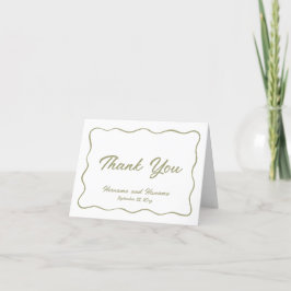 Tarjeta De Agradecimiento Elegante Boda de marco ondulado verde oliva