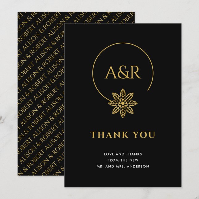 Tarjeta De Agradecimiento Elegante boda de marcos e iniciales inspirados en  (Anverso / Reverso)
