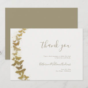 Tarjeta De Agradecimiento Elegante Boda de mariposas de oro moderno y formal