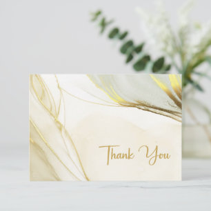 Tarjeta De Agradecimiento Elegante Boda de Mármol de Oro Blanco